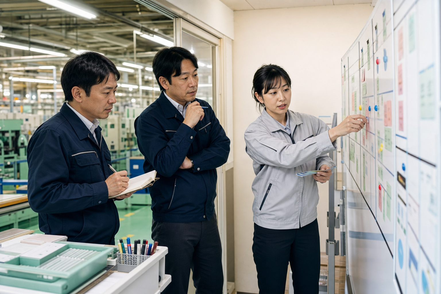 再建の実行計画を現場で確認する経営・現場チーム